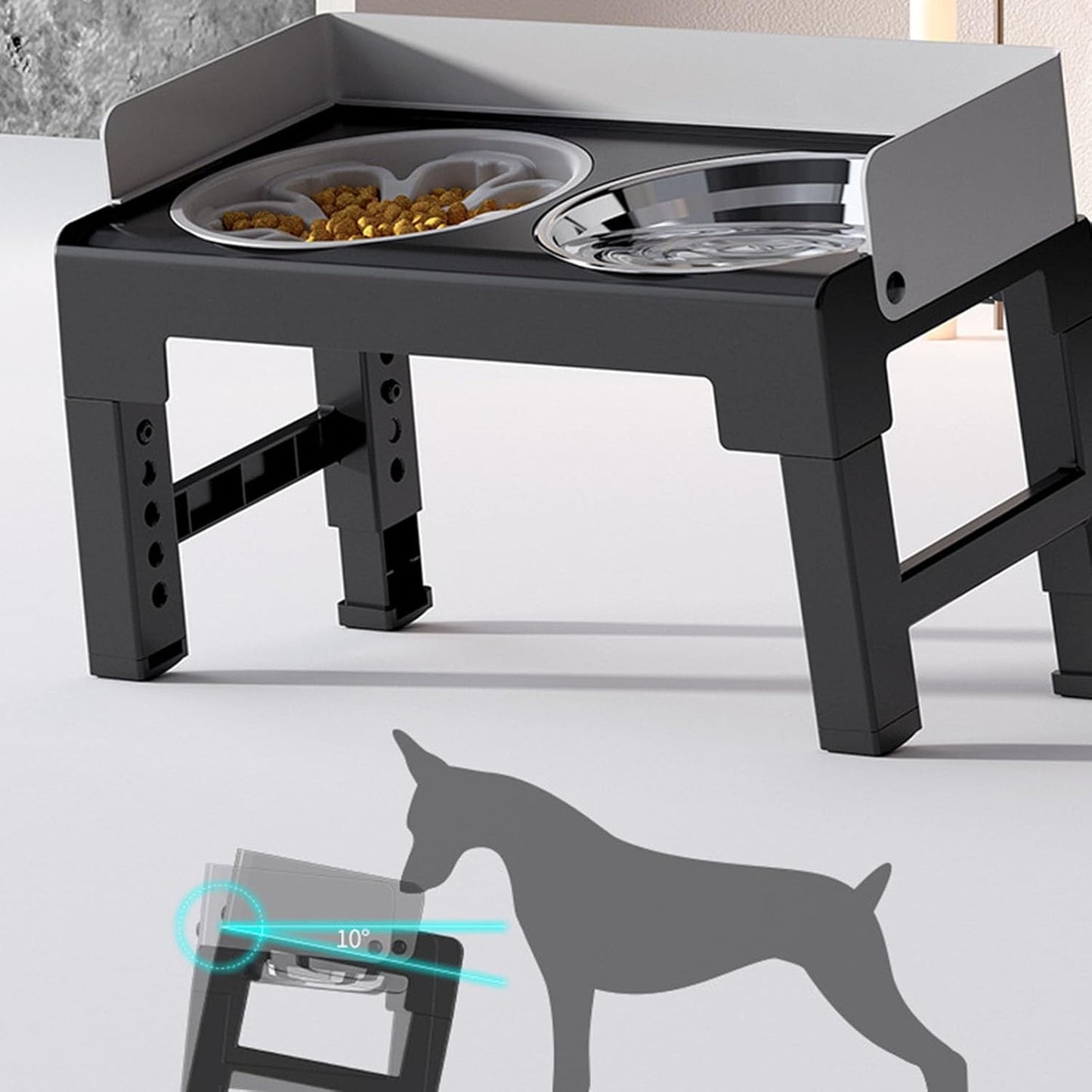 Automatic Pet Feeders Height Adjustable Slow Feeder Detachable Drinking Bowl Slow Down Eating Adjustable Pet Feeders Stand