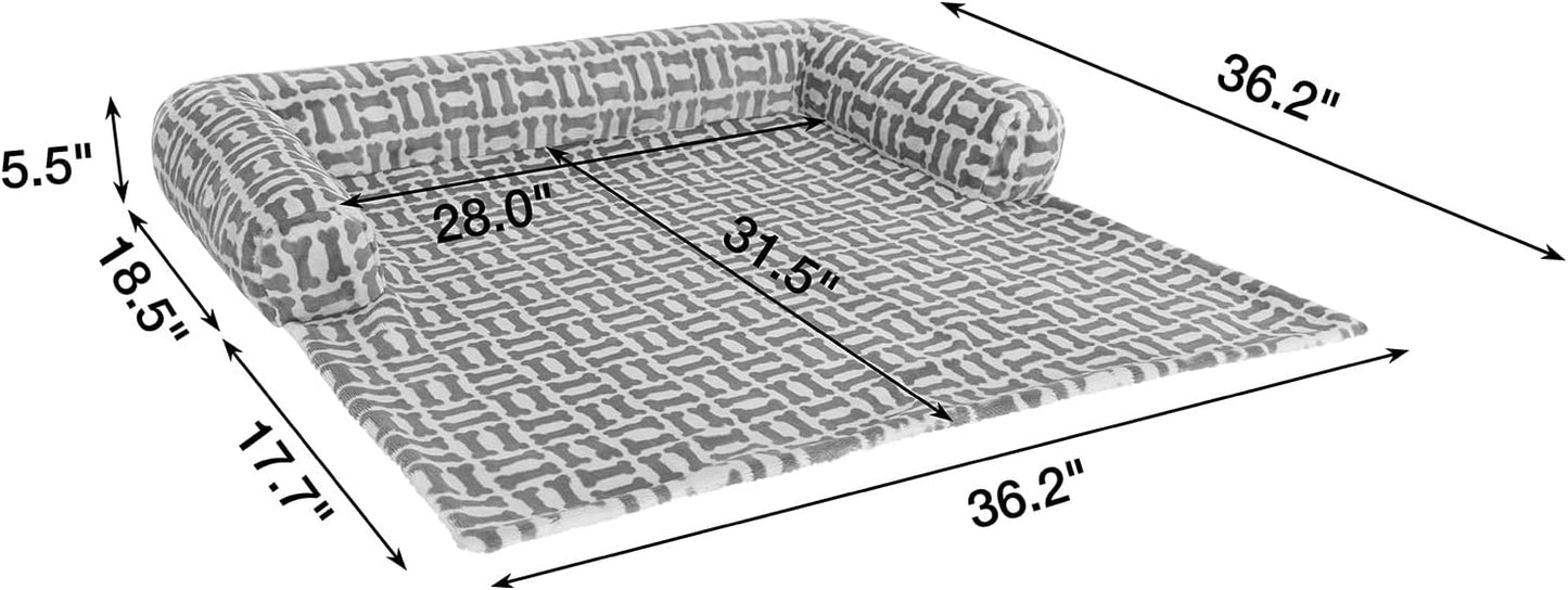 Orthopedic Dog Bed for Large Dogs, Washable Sofa Protector Pet Bed with 3-Sided Bolster, Shredded Memory Foam & Plush Support, Non-Slip Bottom for Medium & Small Dogs (Grey)