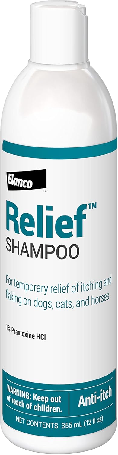Elanco Relief Shampoo, temporary relief of itching and flaking, moisturizer for dry skin and coat, for dogs, cats and horses, 12 oz
