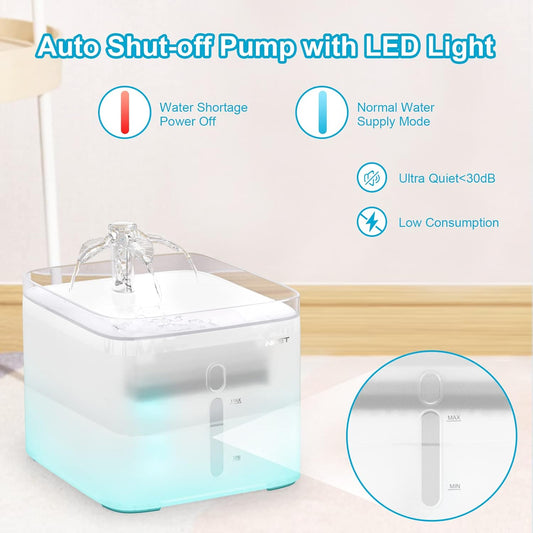 NPET Cat Water Fountain, 3L Automatic Pet Drinking Fountain Dog Water Dispenser with Quadruple-Action Filter (Semi-White, with an Adapter)