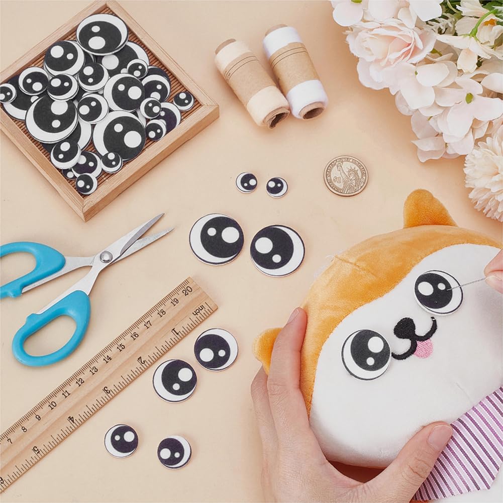 FINGERINSPIRE 20 Pairs Felt Eyes Appliques for Crochet Stuffies and Plushies 4 Sizes Round Black Color Felt Craft Doll Eyes Sewing Patches DIY Doll Puppet and Plush Animal Making Supplies