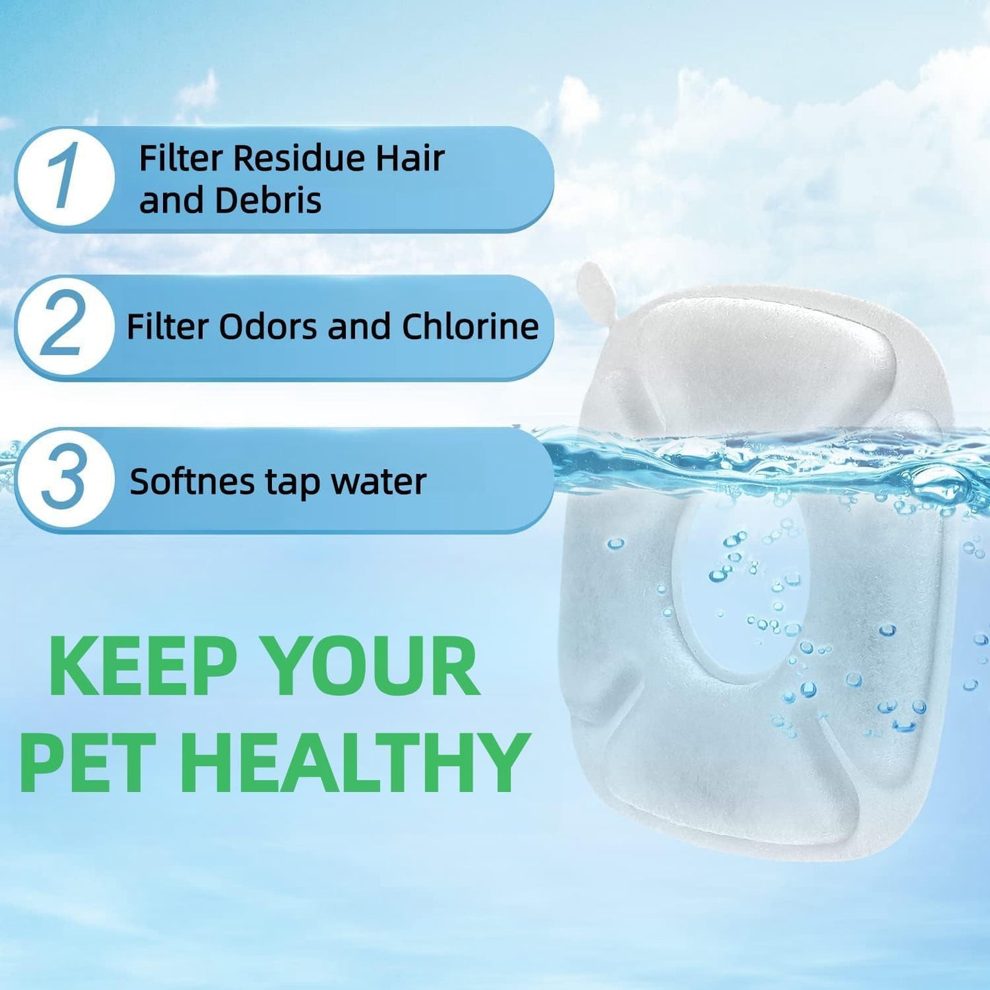 4inch Cats Fountain Replacement Filters with Pre-Filter Sponges for 67oz, 95oz and 135oz Pet/Cat Automatic Water Fountain Dog Water Dispenser (8 Pack)