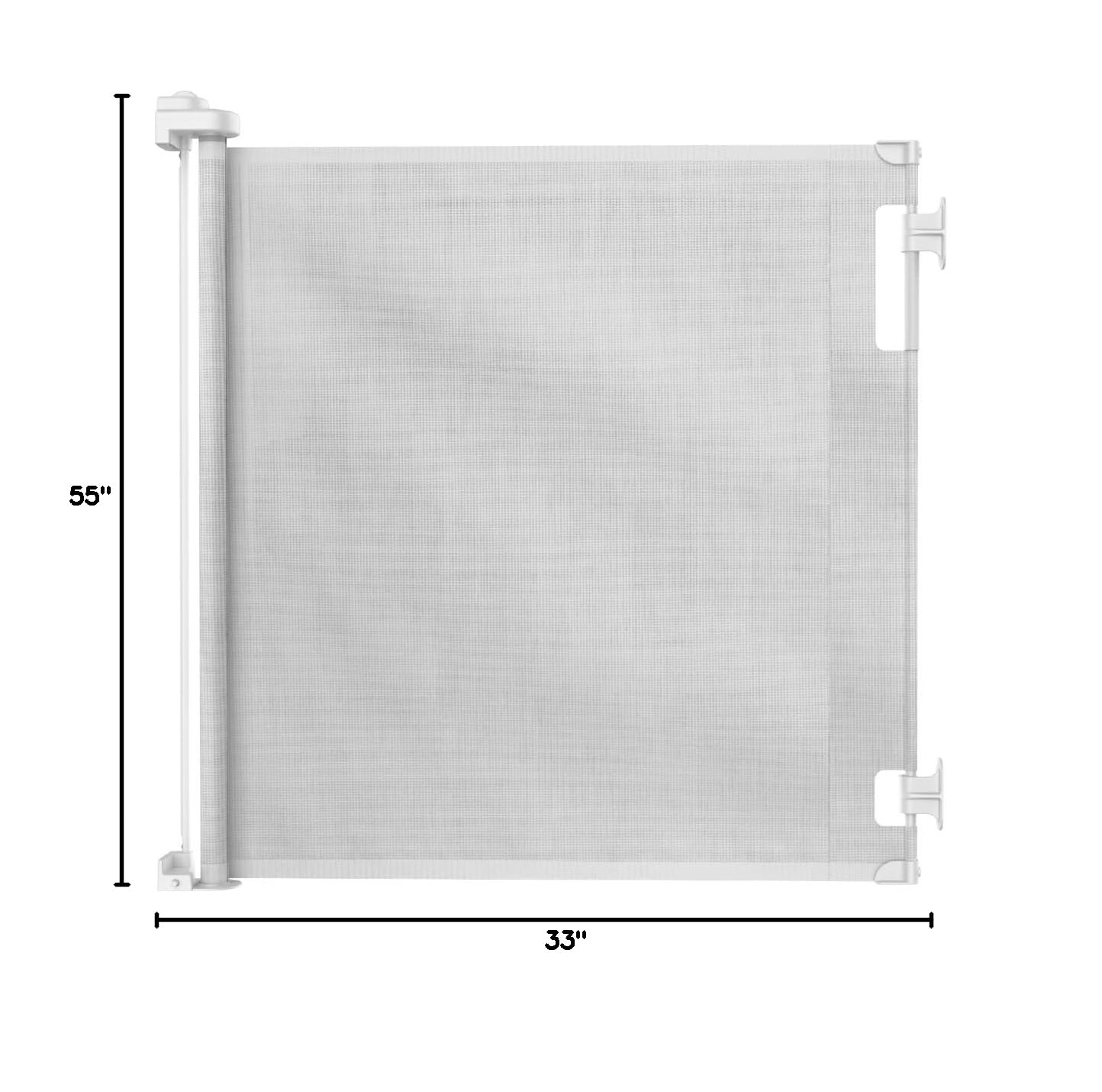 Retractable Baby Gate Perma Child Safety 33" Tall x 55” Wide, Mesh, for Stairs, Doorways, Dogs, Pets, Indoor, Outdoor, One-Handed Operation, Locking, Easy Install, Hardware Mount, White