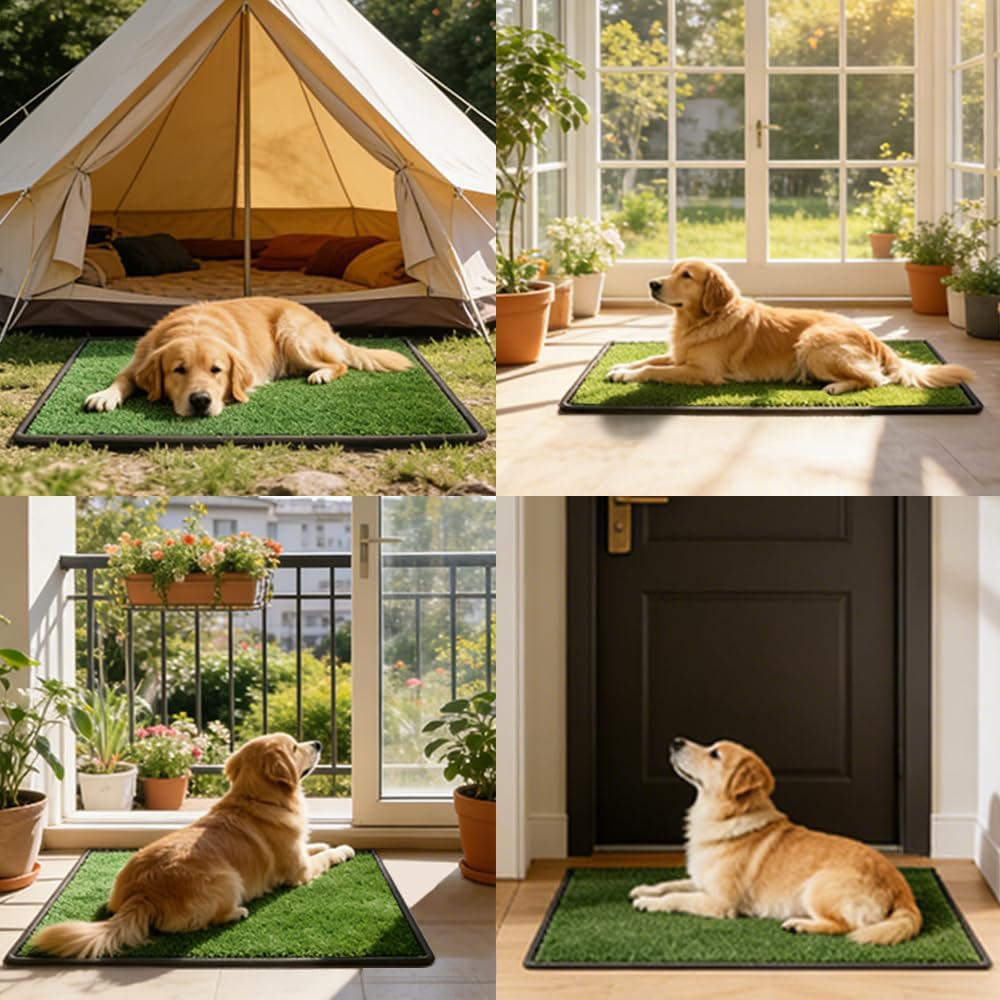 Dog Grass Pee Pad with Tray - Fake Turf Grass Non-Shedding, Odor Resistant Easy Clean, Eco-Reusable Indoor/Outdoor Puppy Potty 34x23inches