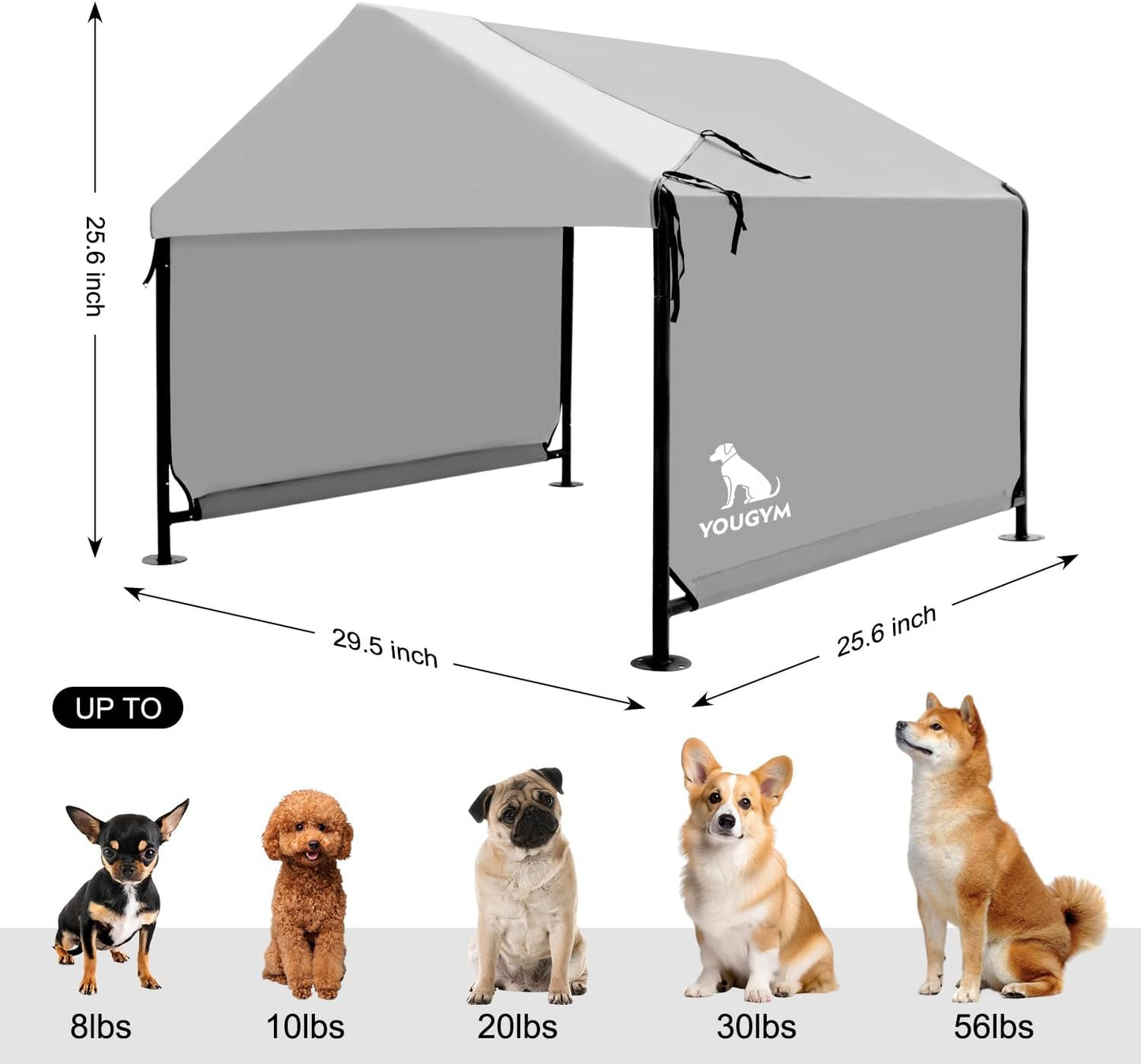 Dog Shade Shelter 2.5'x2.1'x2.1' for Small Dogs, Pet Outdoor Tent with Upgraded Doors, Outside Sun Rain Canopy Pet House for Dogs, Cats, Small Animals and Livestock, Grey