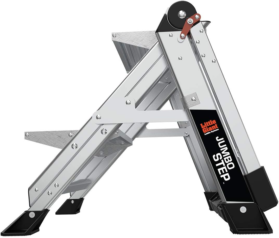 Little Giant Ladders, Jumbo Step, 2-Step, 2 foot, Step Stool, Aluminum, Type 1AA, 375 lbs weight rating, (11902), Silver