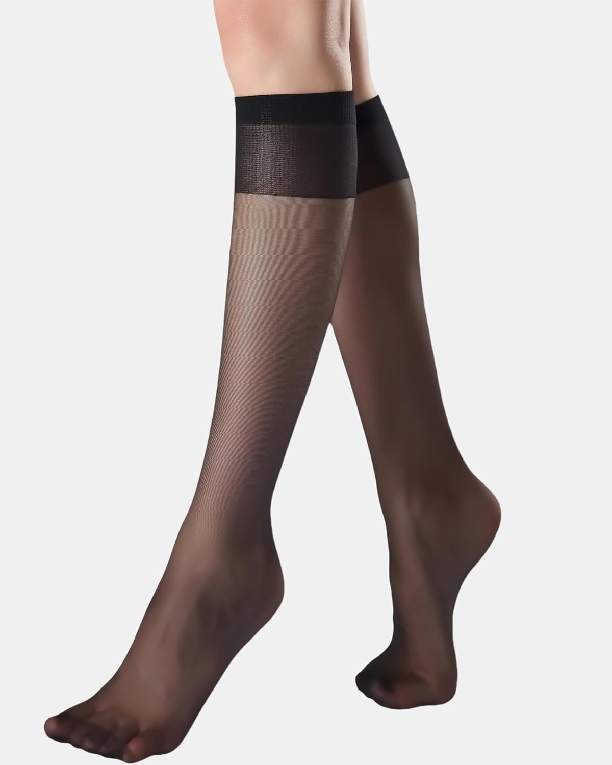 leg elegant Sheer Knee High Stockings for Women, 6 Pairs Knee High Reinforced Toe Nylons Pantyhose for Women