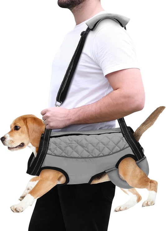 Dog Lift Harness, Pet Rehabilitation Breathable Lifts Bag, Adjustable Pet Leg Split Assistance Strap with Reflective Strip for Outdoor Walking (Grey, XL)