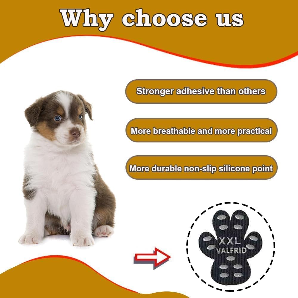 ‌VALFRID Dog Paw Protector Pads,15 Sets-60 Pads Anti-Slip Grips for Hardwood Floors,Best for Hot Pavement,Strong Self-Adhesive Traction Stickers for Senior Dog Essentials Black XL