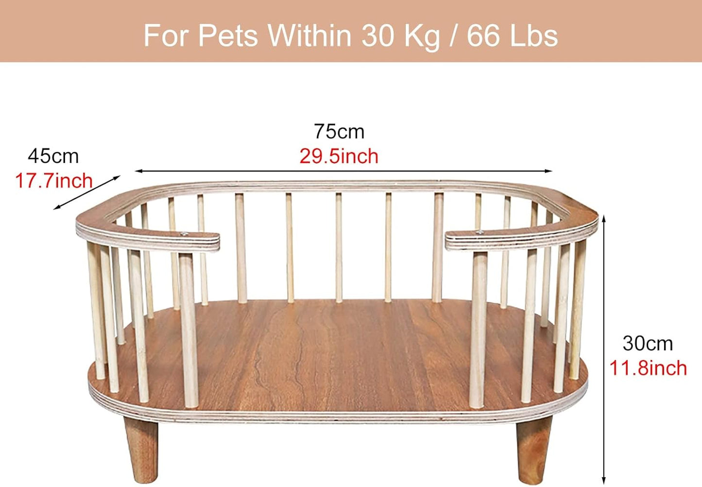 Pet Bed Retro Small Cats with Mattress, Portable Orthopedic Joint Relief Wood Frame Couch, Easy Assemble, for Pets Within 30 Kg / 66 Lbs