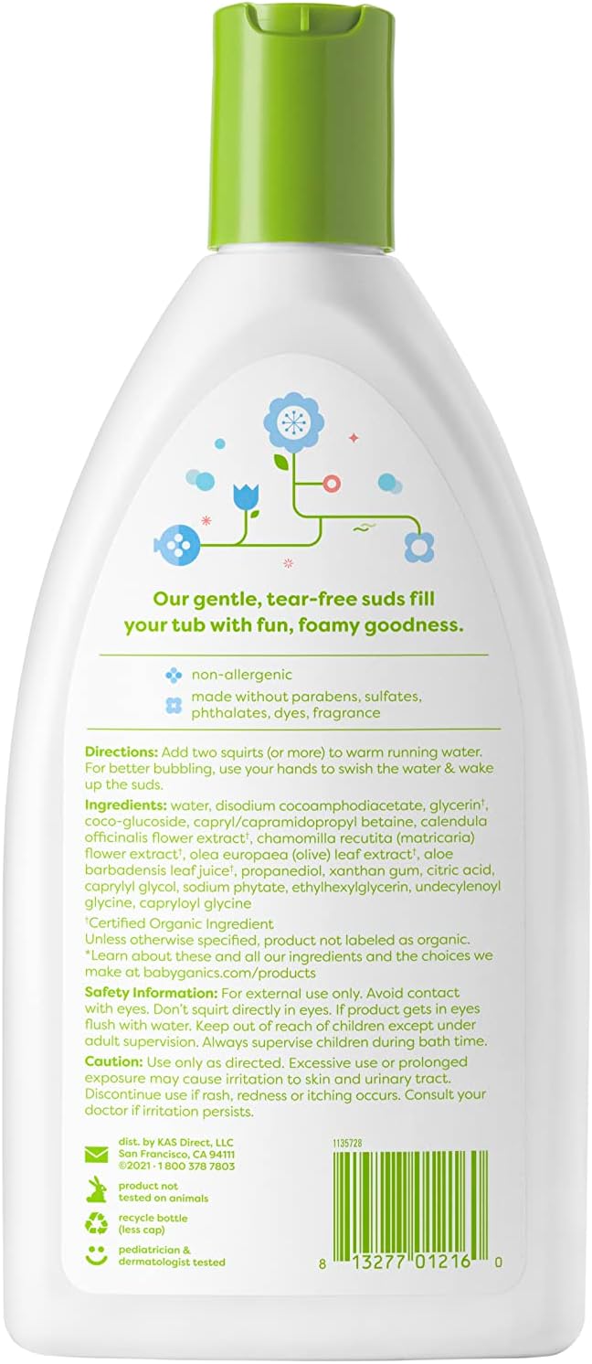 Babyganics Bubble Bath, Gently Cleanses, Fragrance Free, 20 Fl Oz, Packaging May Vary