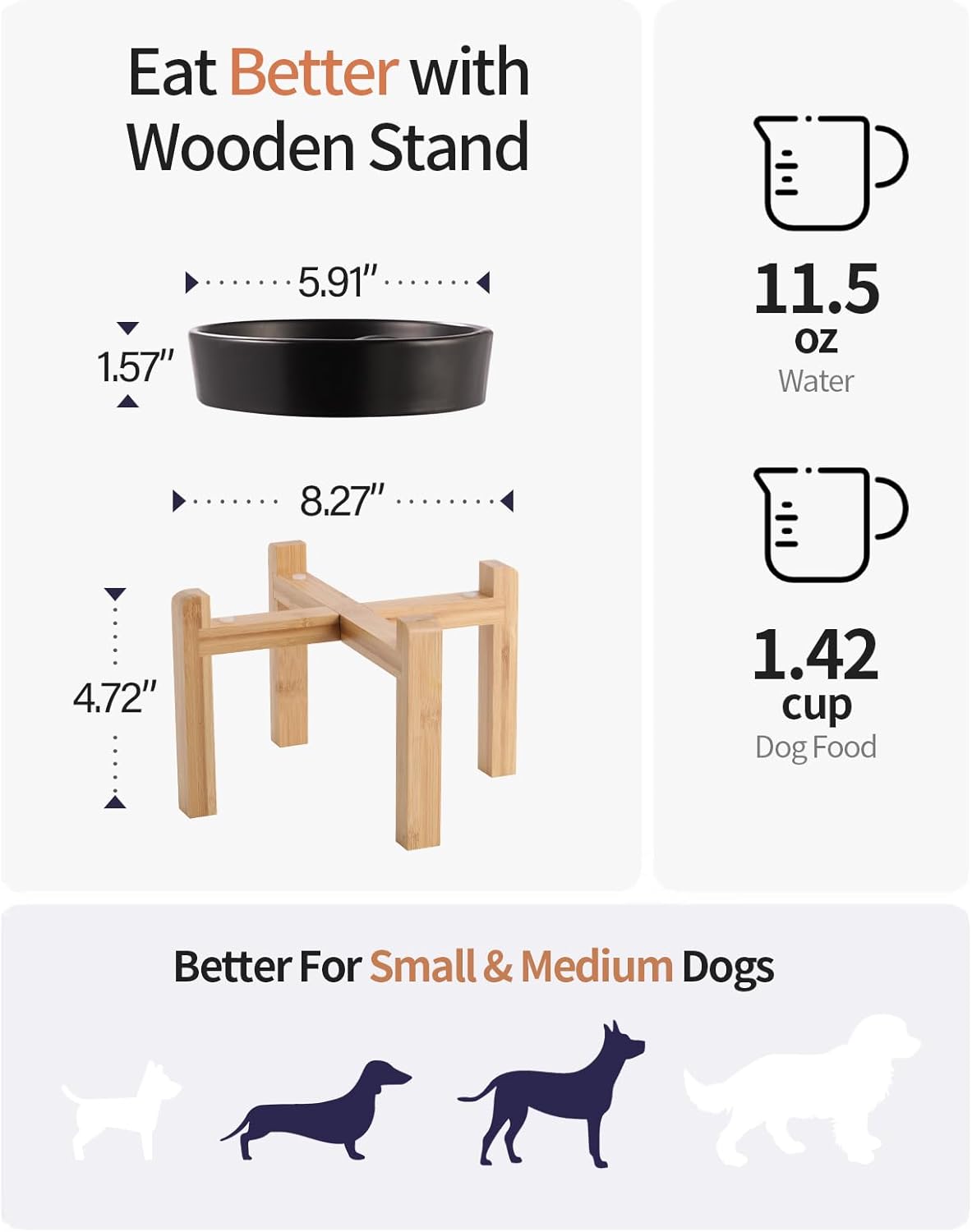 Black Ceramic Slow Feeder Dog Bowl for Small and Medium Breed,Elevated/Raised 6.1 in Slow Feeding Bowl,Puzzle Dog Food Bowl for Fast Eater,Maze Dish for Fast Eater