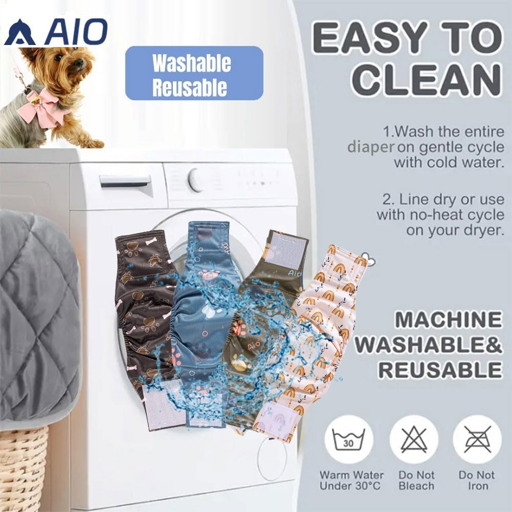 AIO Washable Male Dog Belly Band Pet Diapers Cute Claws Washable Male Puppy Diapers Belly Bands Reusable Dog Diapers S(Blue Claws,Brown Heart,Brown Claws)