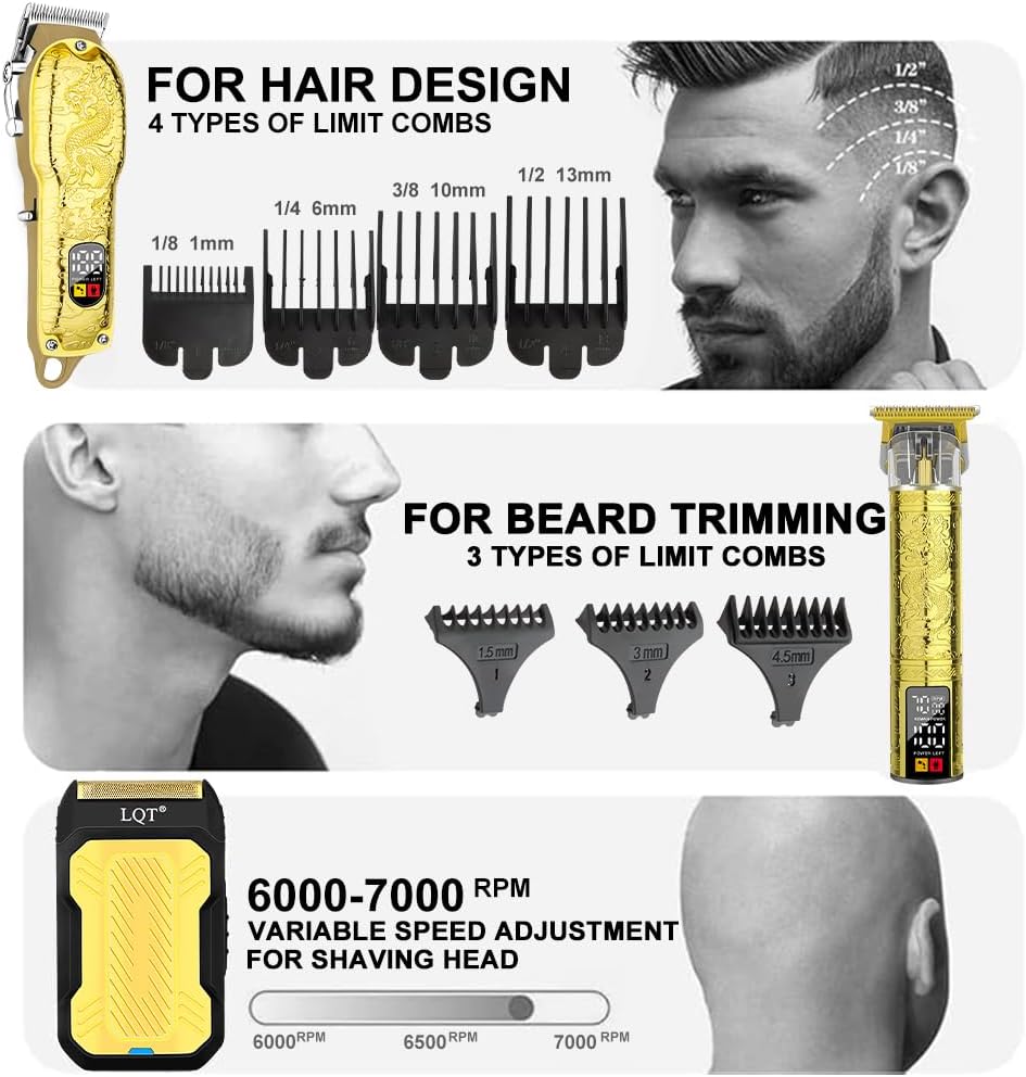LQT® Professional Hair Clippers for Men, Hair Trimmer Cordless Barber Clippers and Trimmers Set, Hair Cutting Kit for Men Grooming Father Day Gifts