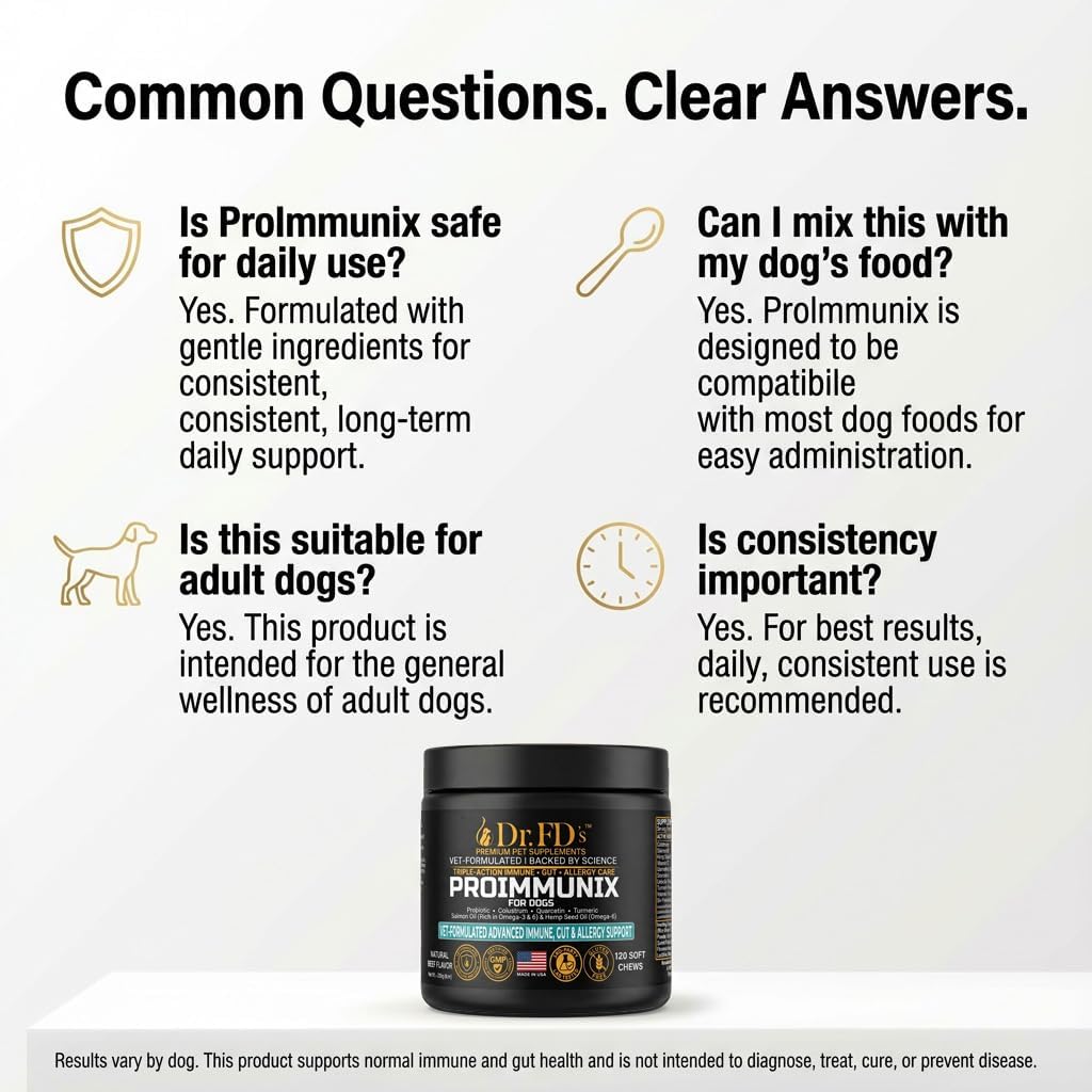 Dog Probiotics for Dogs | Immune & Allergy Support with Colostrum for Gut Health | 120 Soft Chews | Made in USA | Dr. FD’s ProImmunix