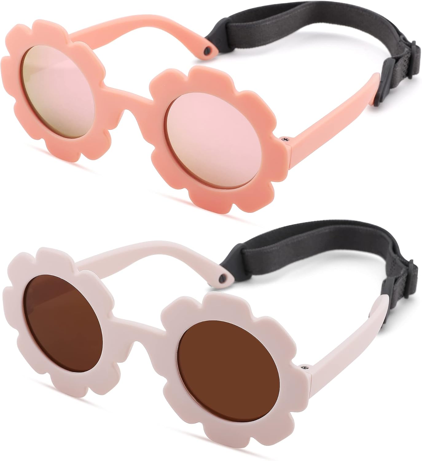 Polarized Baby Sunglasses with Strap – Flexible Flower Shaped Sunglasses for Toddler & Infant Age 0-24 Months