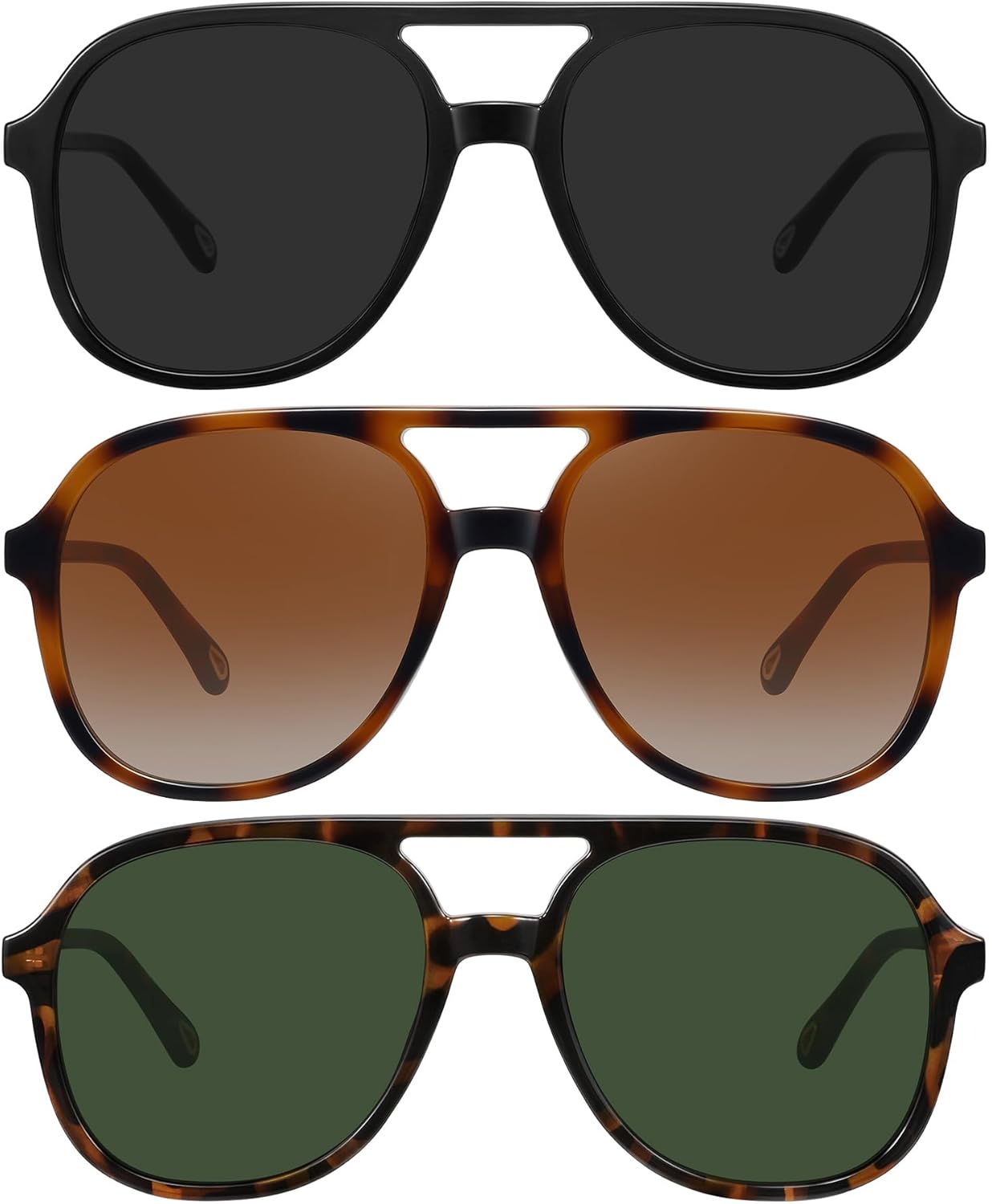 MEETSUN Retro Oversized Aviator Sunglasses for Women Men Trendy 70s 80s Vintage Square Aviators 3 Pack UV400