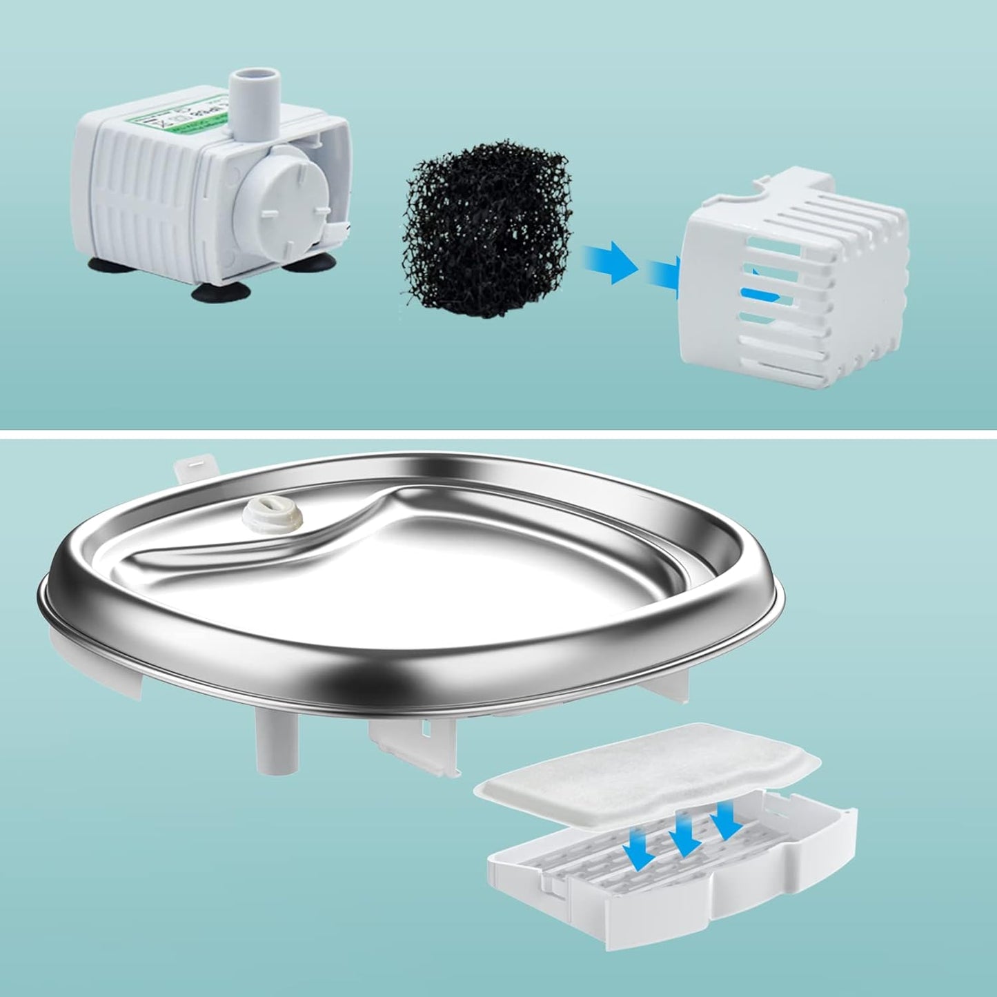 cat water fountain filter Replacements for 120oz/3.5L Stainless Steel D90 Pet Water Fountain,(Pump filter x4, Carbon Resin Filters x8)
