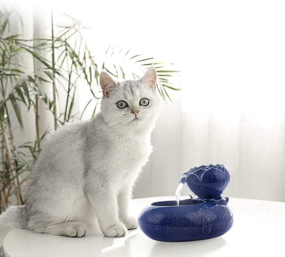 Fountain Pet Water Fountain,Ceramic Lotus Shape Dog Cat Automatic Circulation Water Dispenser, Circulation Pet Drinking Water Supplies Drinker Fountain Dispenser for Cat Pet Water Dispenser