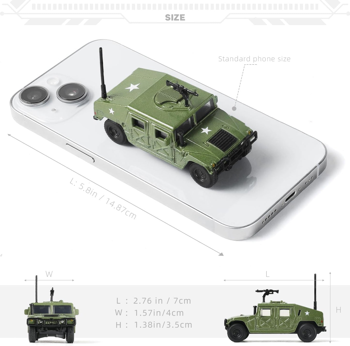 1/64 Hummer H1 Car Model Military Truck Off Road Vehicle Die-cast Metal Model Kit Military Armored Car Multifunctional Truck Armored for Adults Collection or Gift