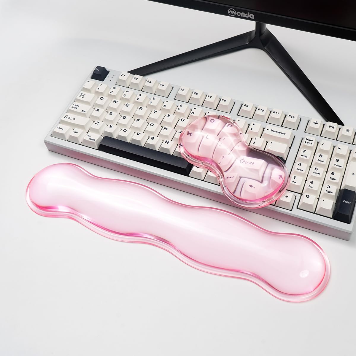 Ergonomic Silicone Gel Keyboard and Mouse Wrist Rest Set – Clear Wrist Rest for Keyboard 60%/68%/75%, Comfort & Support for Typing and Gaming(Pink)