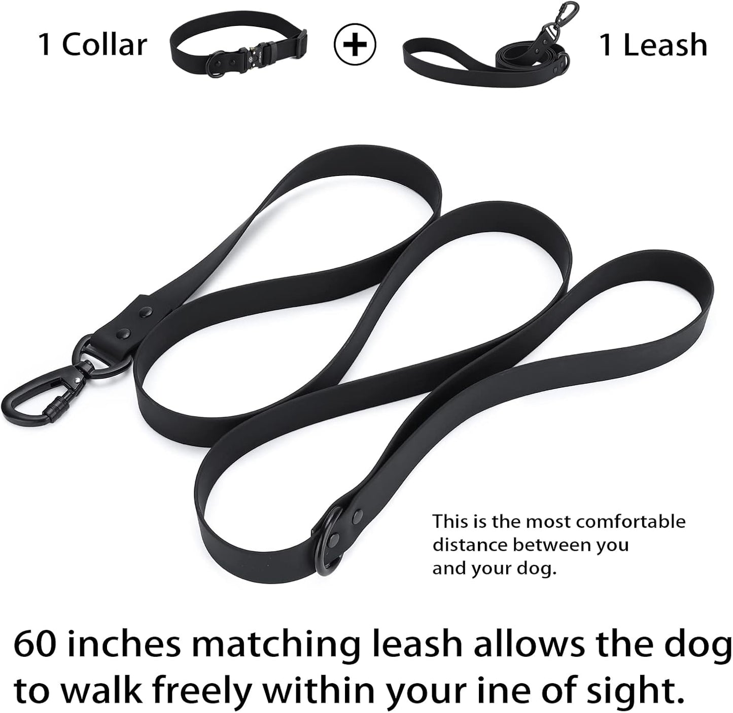 Waterproof Dog Collar and Leash Set Adjustable Quick Release Buckle Collar Leash for Small Medium Large Dogs (Small, Black)