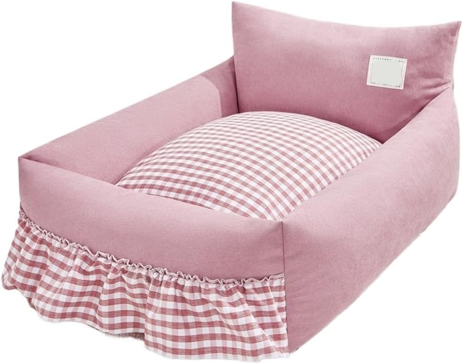 Dog Bed Creative Backrest Pet Sofa Bed Four Seasons Universal Removable and Washable Dog Kennel Cat Kennel Warm in Winter Pet Bed (Color : Gray, Size : 63cm*55cm20cm) (Pink 29.1"L x 25.6"W x 8.7"Th)