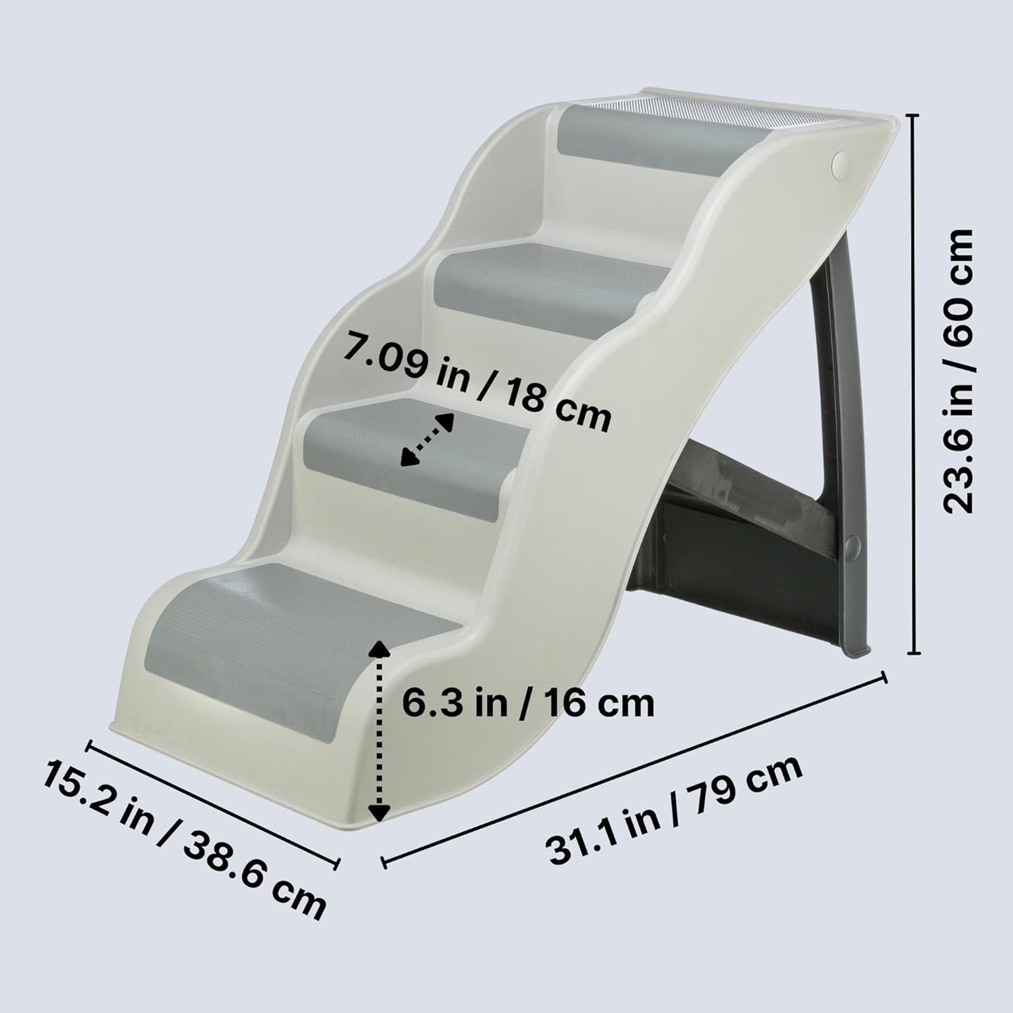 Trixie Lightweight Dog Stairs with Non-Slip Rubber Treads - 4 Step Pet Stairs for Beds and Couches - Foldable and Easy to Store - in Gray