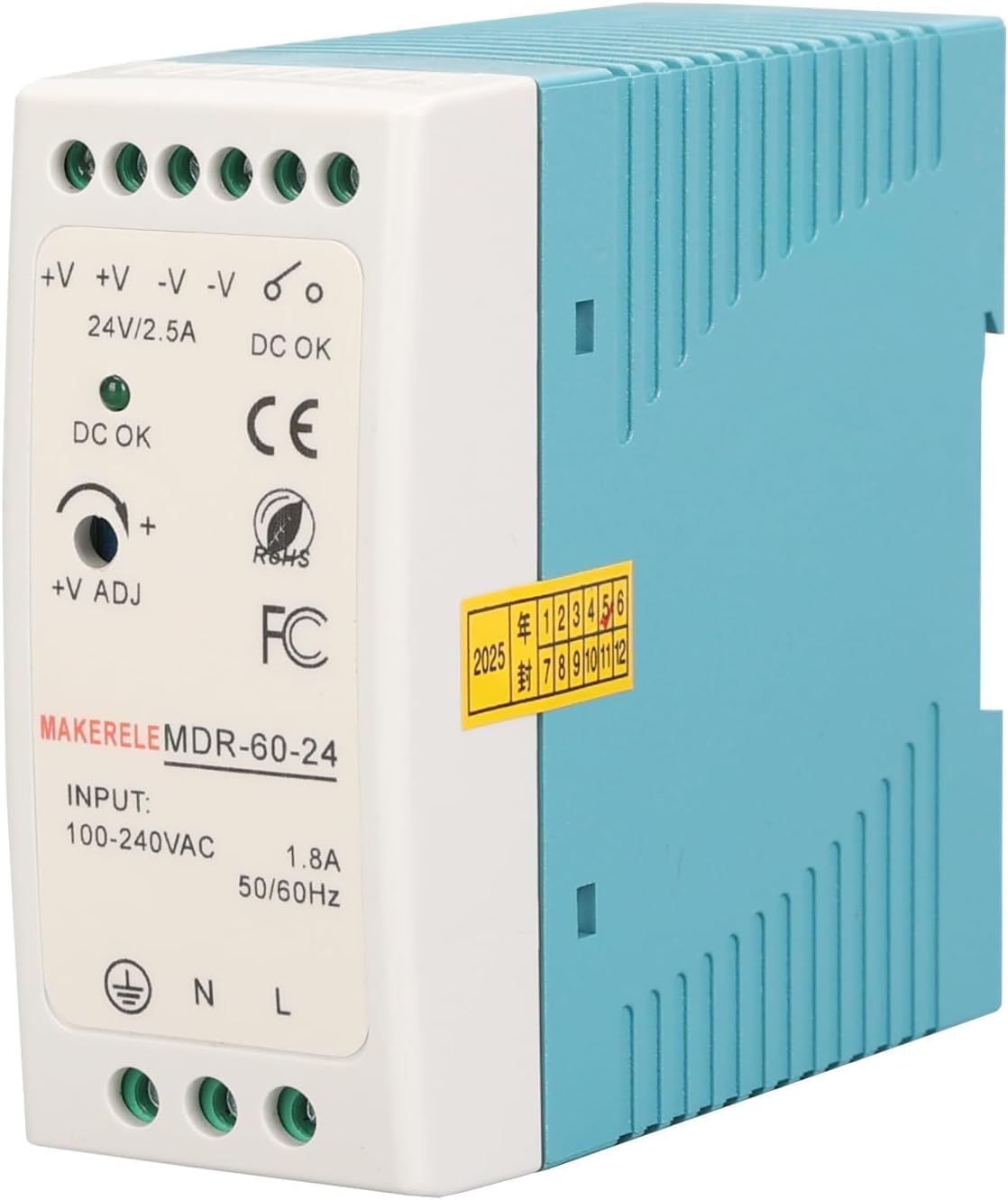 MAKERELE MDR 24V AC to DC DIN Rail Power Supply 60W, Industrial Rail Power Supplies AC 100V-240V to DC 24V Switch Converter