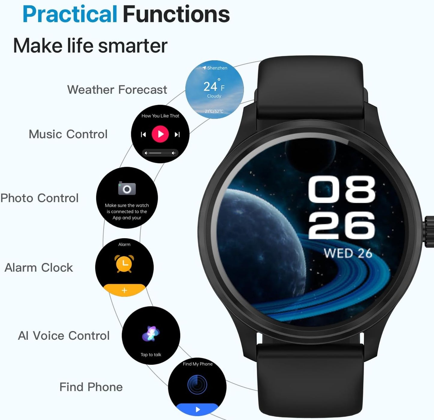 Smart Watch, HD Smartwatch for Men Women (Answer/Make Calls), Fitness Watch with 100+ Sport Modes, IP68 Waterproof/Heart Rate/Sleep Monitor, Activity Trackers for iOS/Android