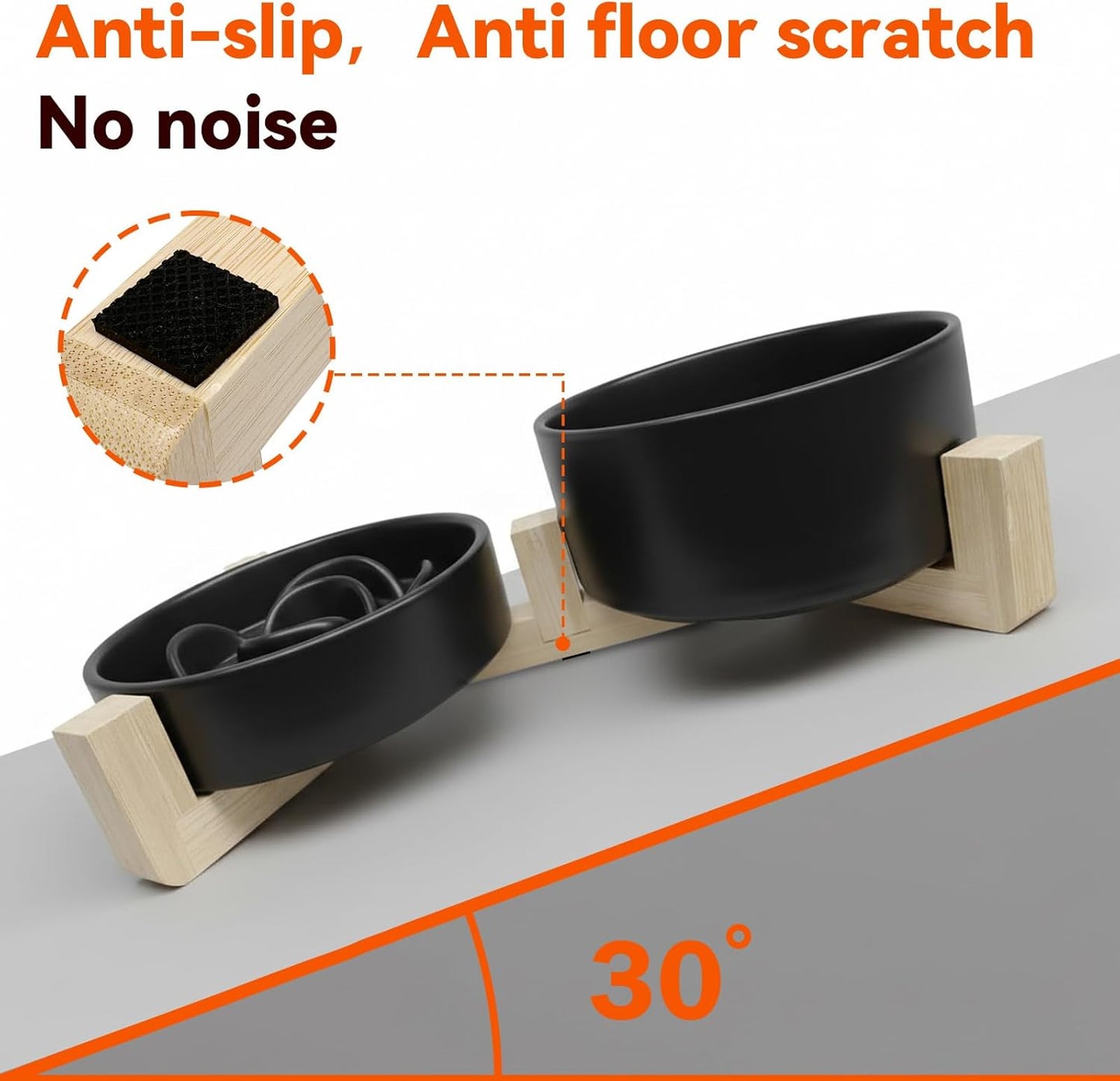 Ceramic Slow Feeder Dog Bowl Set-1 Cup Puzzle Dog Food Bowl & 850ML Water bowl with wooden stand for small dogs, Anti-Gulping,Anti-chewing,Anti-Slip,White