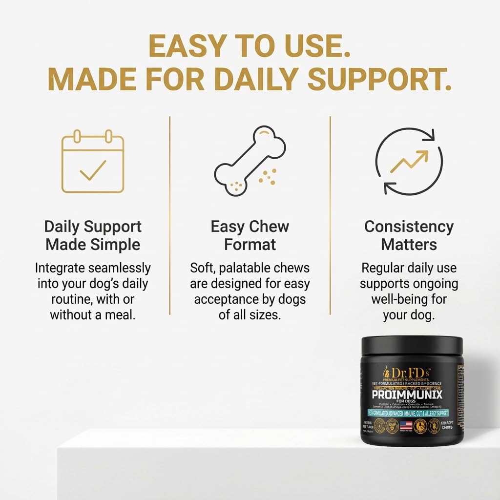 Dog Probiotics for Dogs | Immune & Allergy Support with Colostrum for Gut Health | 120 Soft Chews | Made in USA | Dr. FD’s ProImmunix