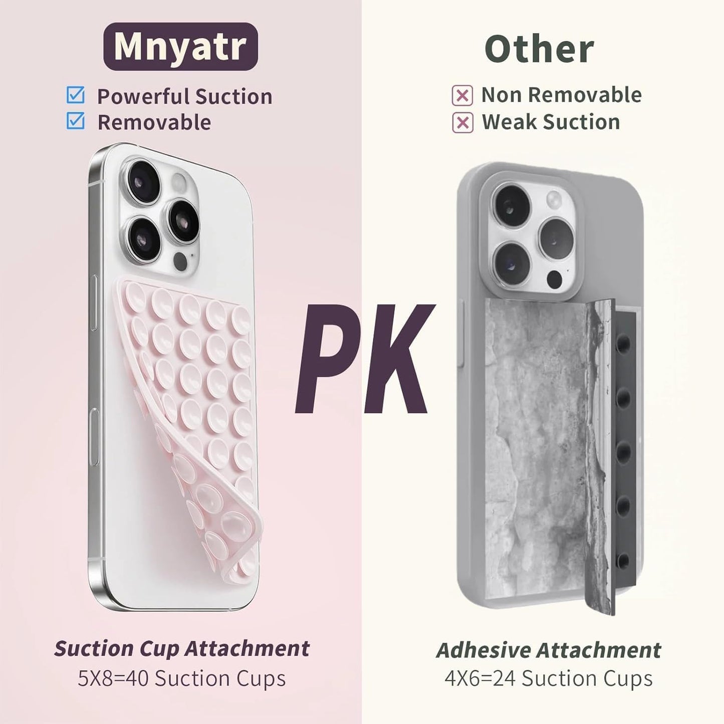 (2 Pack) Silicone Suction Cup Phone Case Mount Double Sided, Sticky Phone Grip with Higher Suction Power for Cell Phone, Hands-Free Phone Accessories for Selfies and Videos, Clear & Light Pink