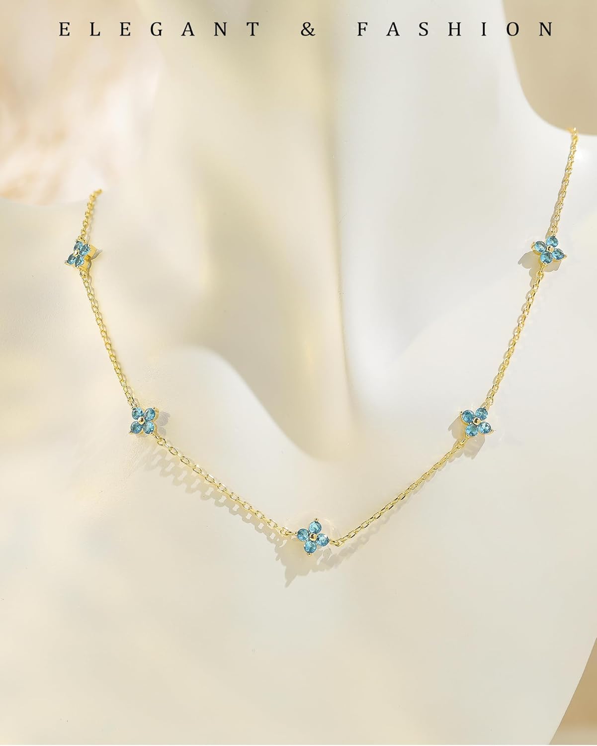 Birthstone Gold Necklace for Women Dainty Non Tarnish 14K Gold Plated Diamond Choker Necklaces Clover Emerald Green Cubic Zirconia Necklace Birthday Valentine's Day Gifts Womens Prom Gold Jewelry