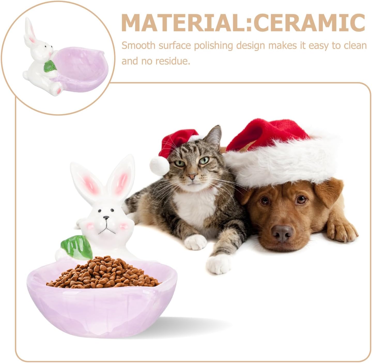 Milisten Ceramic Pet Bowl with Anti-Spill Design Purple Small Rabbit Pattern Dog and Cat Food Dish Wear-Resistant Feeding Bowl for Daily Use Compact Kitten
