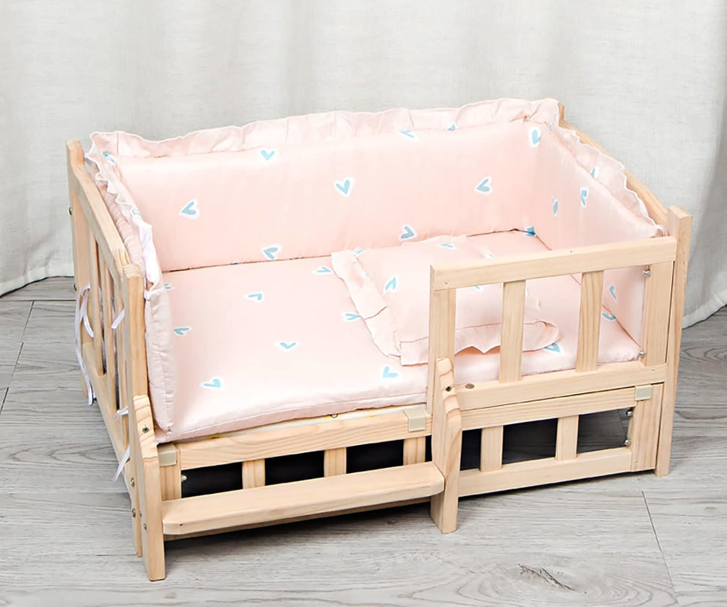 Small, Medium, Large Dogs Bed with Stairs and Fence, Grey Orthopedic Joint Relief Pets Cot, for Pets Within 30 Kg / 66 Lbs, Easy Assemble (Color : Style1, Size : S-60x38x34cm/24x15x13) (Style2 30.0"L