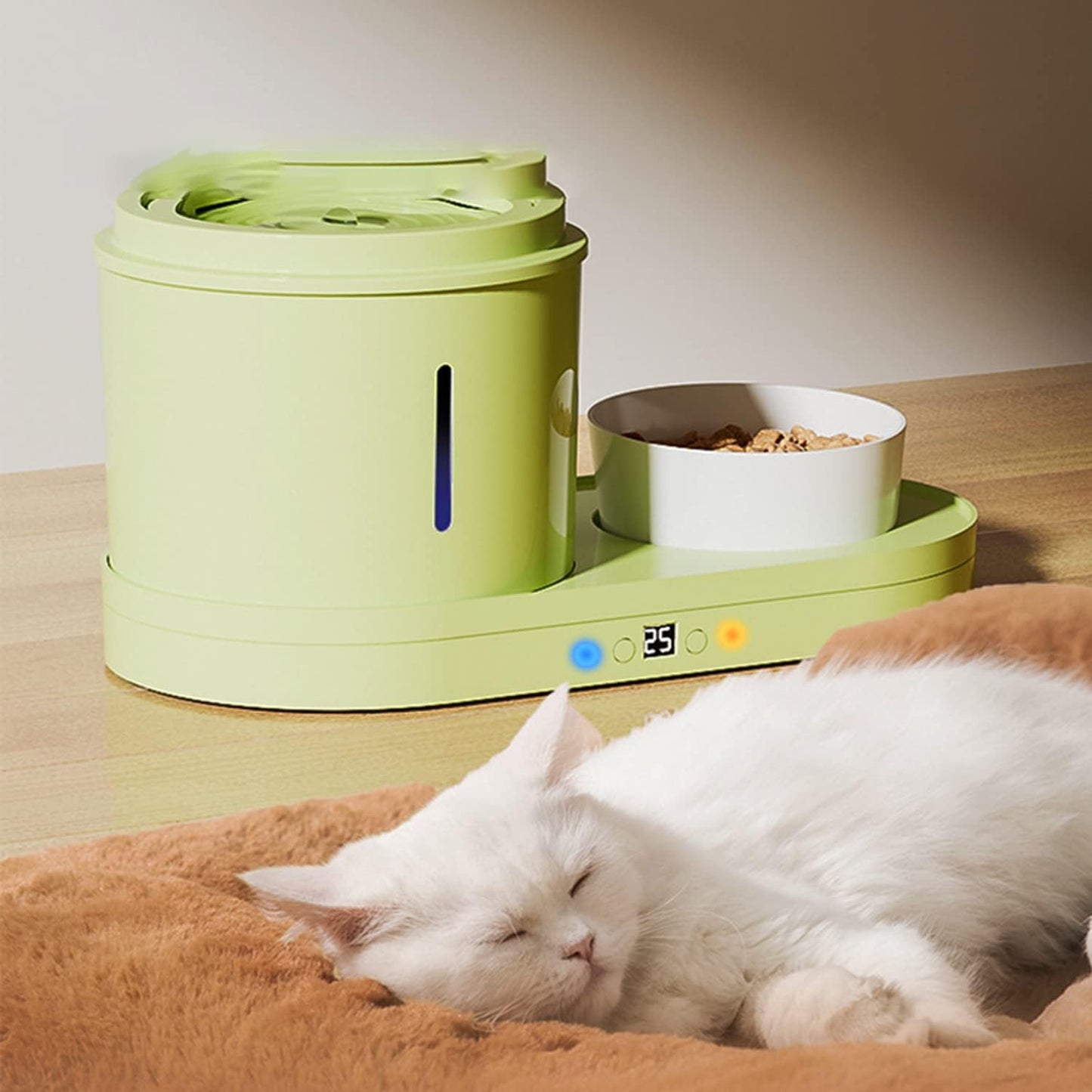 Thermostatic Pet Water Dispenser, Smart Heating Cat Feeder, 85 OZ Large Capacity Food Dispenser, Ultra-Quiet Dual Power Supply Drinking Bowl, 2 Modes, 4-Layer Purification (White)