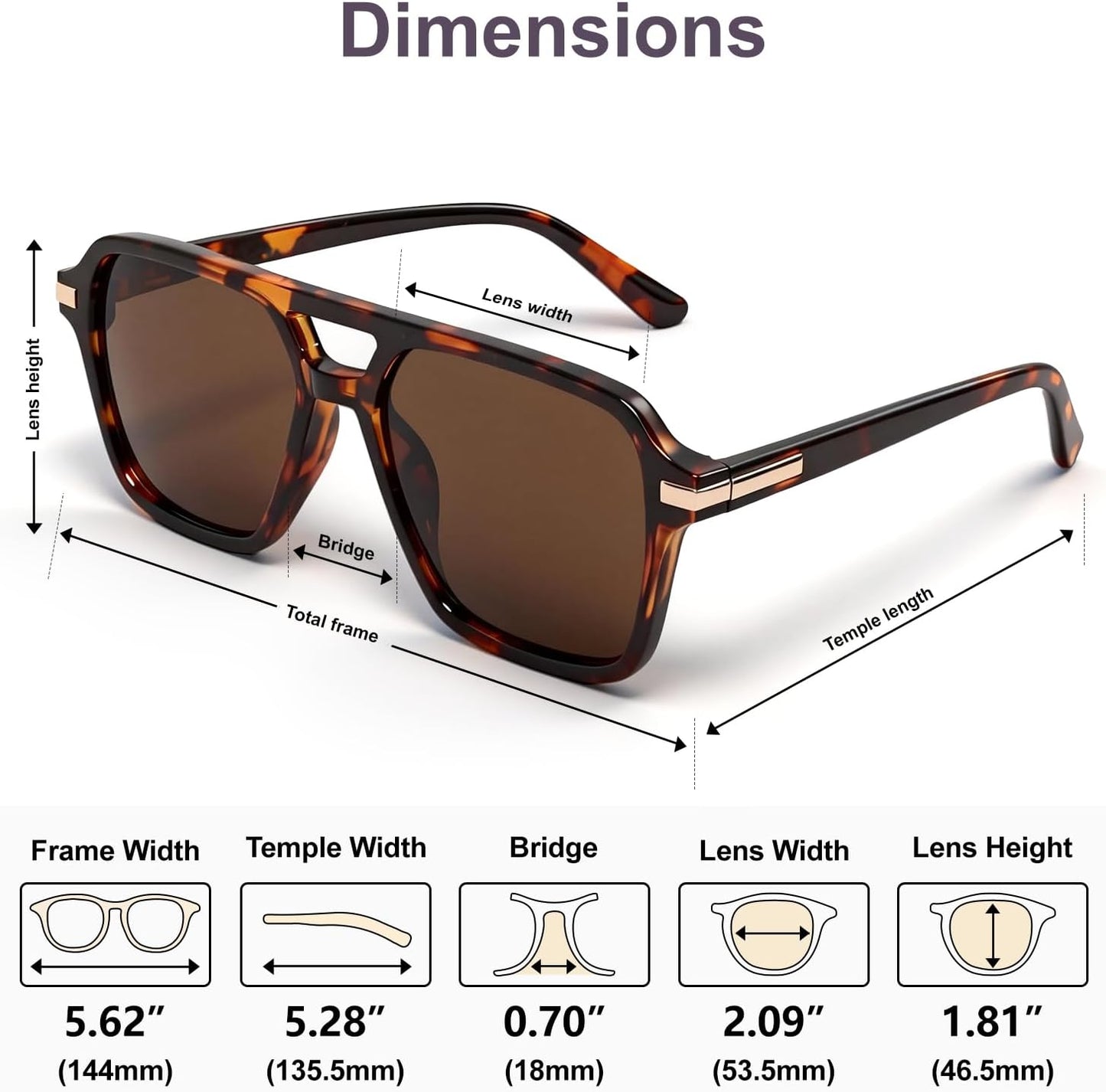 VISOONE Oversized Square Aviator Sunglasses for Women Men Flat Top Shades Regan