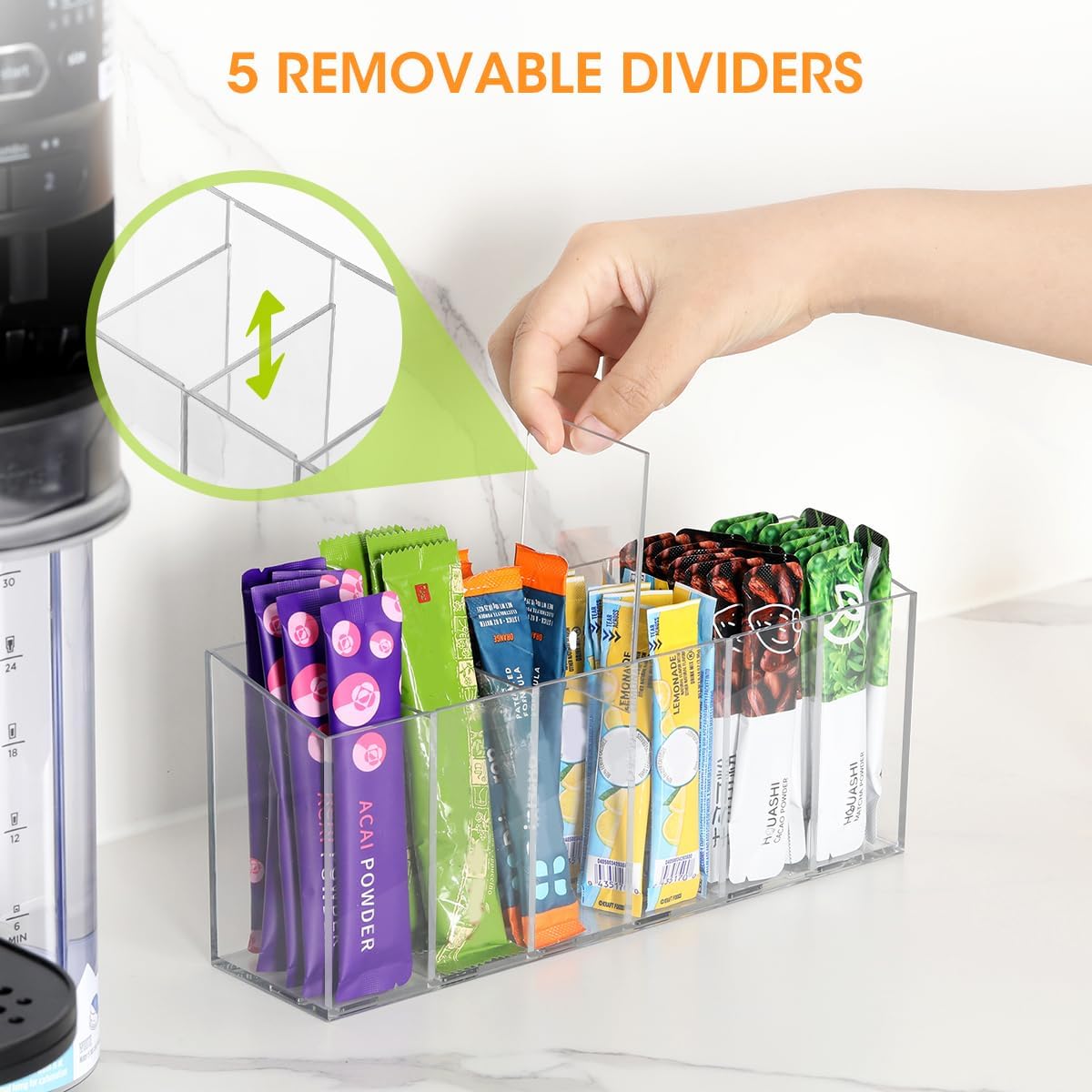 AIEVE Drink Packet Organizer, Mountable Water Packet Organization Holder with Adhesive & Magnetic Sticker, Pantry Organizers Kitchen Storage for Countertop Table Fridge Cabinet