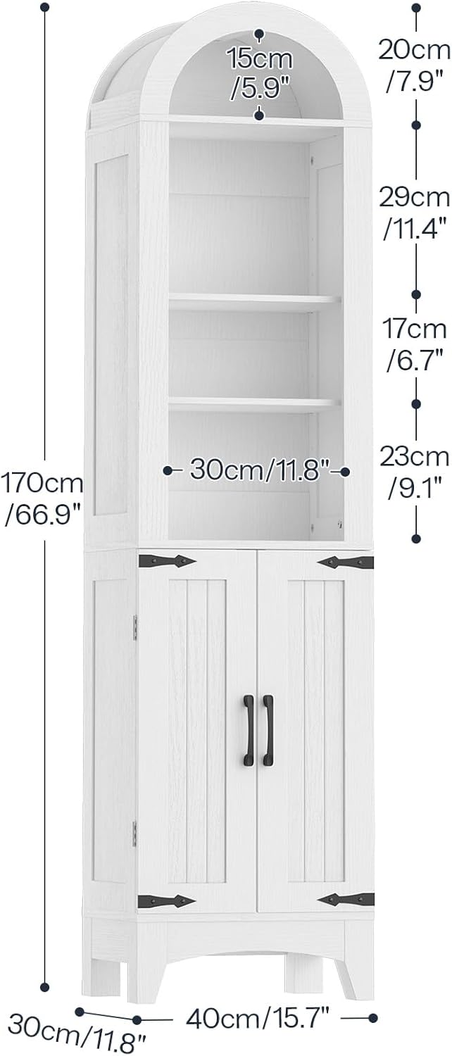 HOOBRO 67" Tall Narrow Bathroom Storage Cabinet, Arched Freestanding Floor Cabinet with 3 Adjustable Shelves and 2 Doors for Small Space, Space Saving Organizer for Bathroom, Living Room, White