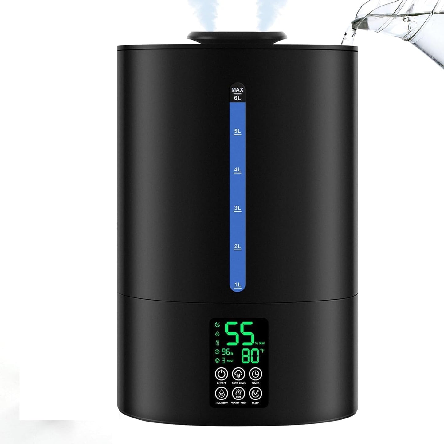 6L Humidifiers for Bedroom Large Room Home,Cool and Warm Humidifier for Baby and Plants Hot Mist Top Fill Desk Humidifiers Oil Diffuser,Quiet,Adjustable Mist,360°Nozzle-Black(2026 Upgraded)