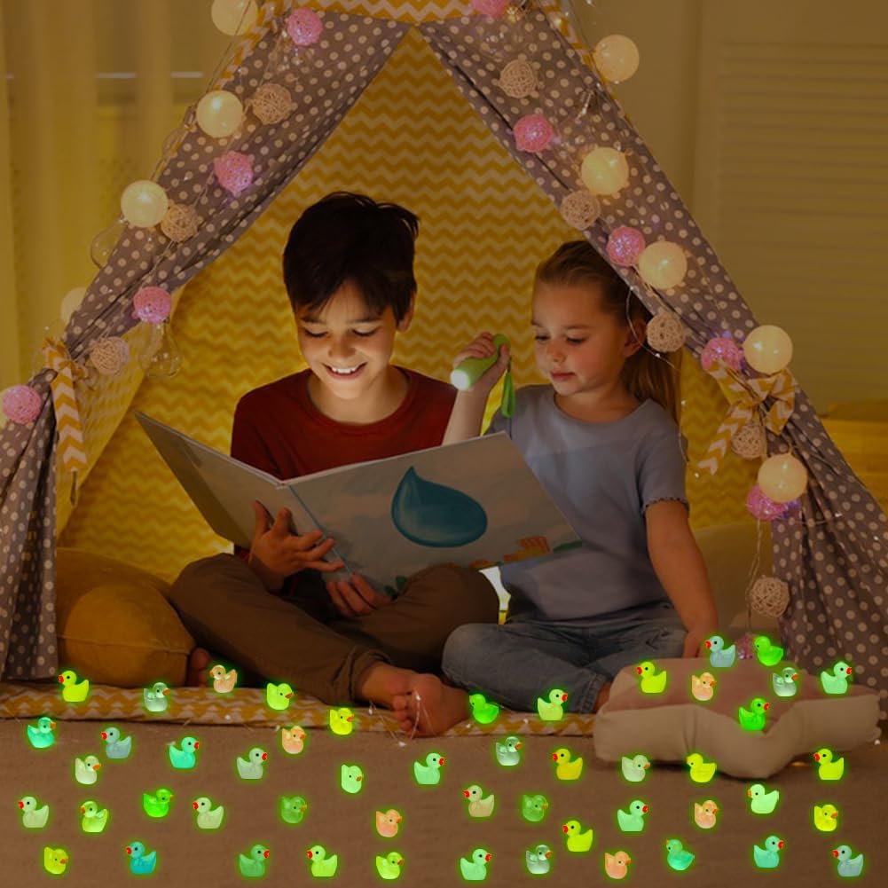 240pcs Luminous Mini Resin Ducks, Tiny Animals Bulk Glow in The Dark Small Plastic Miniature Ducks Figures for Dollhouse Decor Micro Garden Home Landscape Aquarium Craft Gifts Party Favors Toys