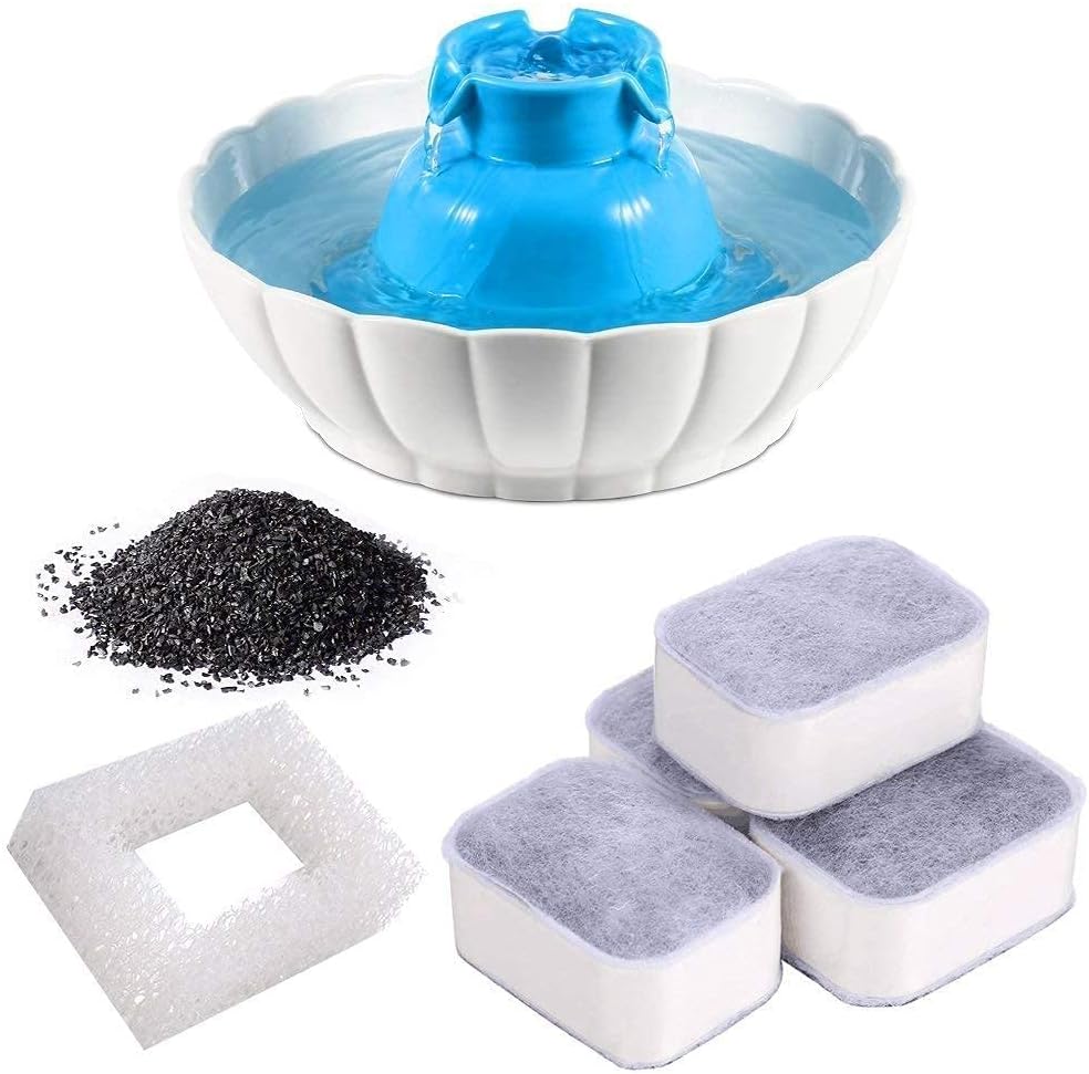 eecoo Ceramic Filter Cat Water Fountain Replacement,Premium Carbon Filter Foam Filter Dog Pet Water Fountain Filter Cat Water Dispenser,4pcs