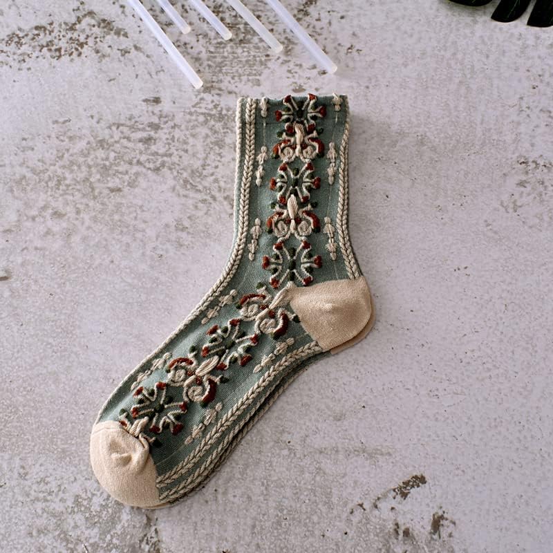 5 Pairs Womens Floral Cute Socks Vintage Embroidered Plant Socks for Women Teens Cotton Cozy Ankle Sock