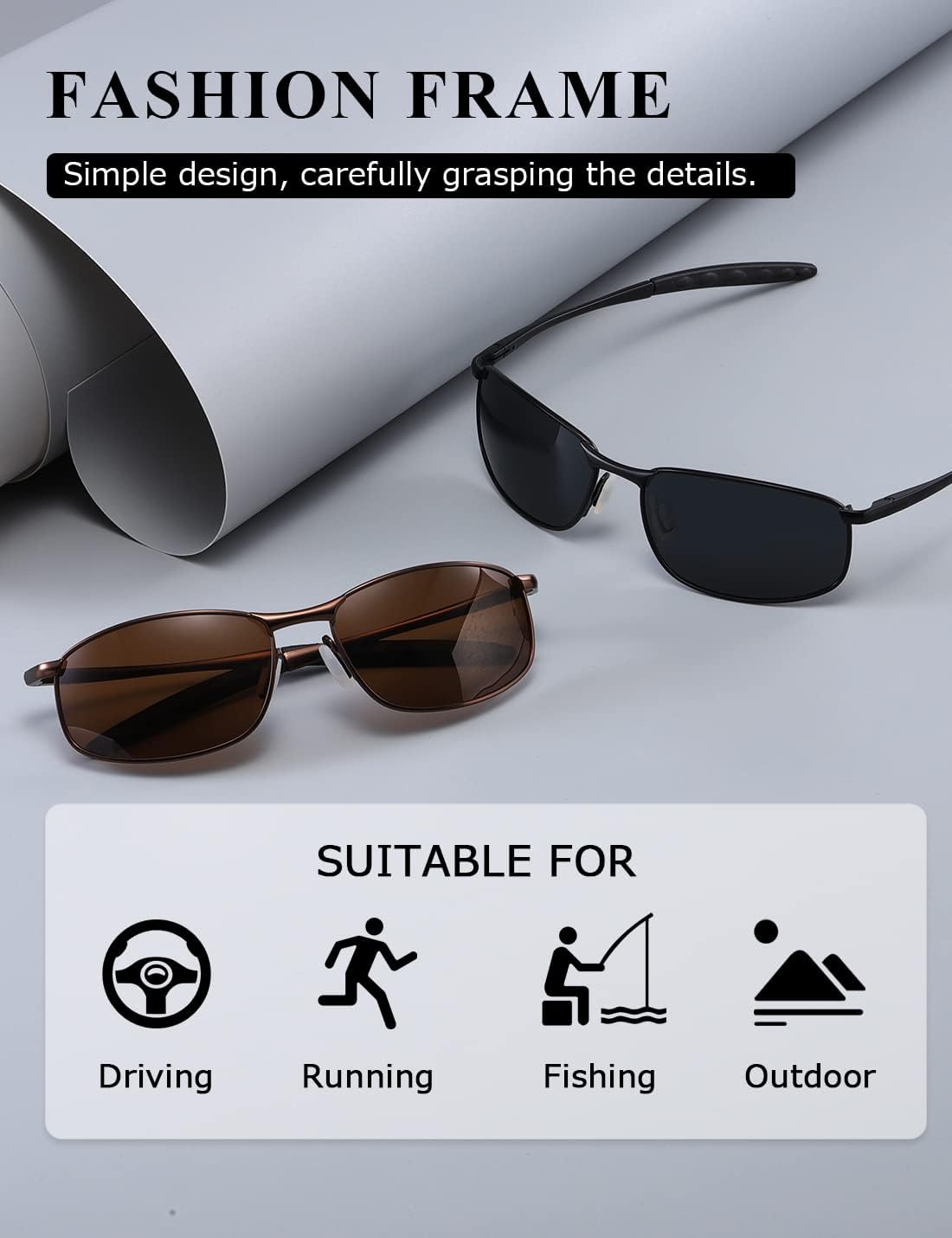AEVOGUE Polarized Sunglasses For Men Rectangle Metal Frame Retro Sun Glasses AE0395