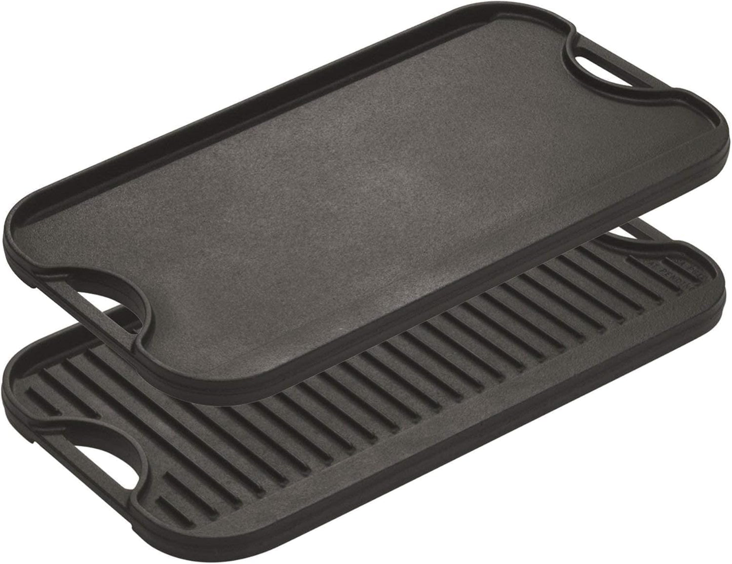 Lodge Pro-Grid Reversible Grill/Griddle - Dual-Sided Cast Iron Griddle - Double Burner Grill - Even Heat Distribution - PFAS-Free Non-Toxic Cookware - 20 Inches x 10.5 Inches