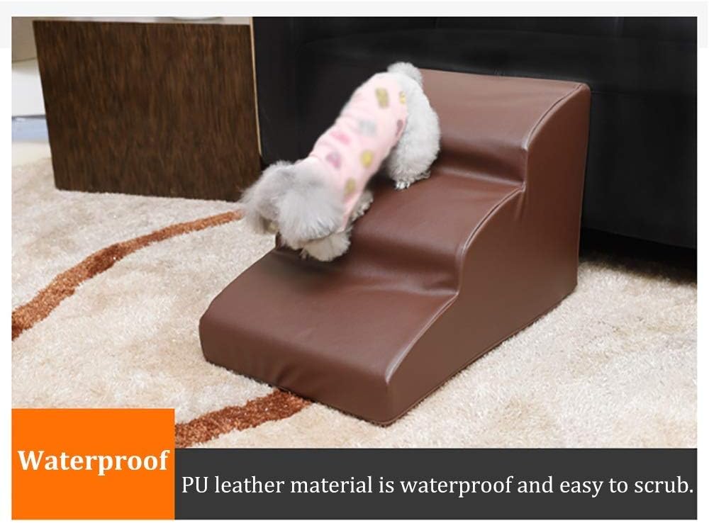 Pet Stair Waterproof 3 Steps for Dog/Cats Brown Pet Ramp Ladder for High Bed/Sofa Up to 33 Pounds (Size : 2-Step(high 25cm)) (3)