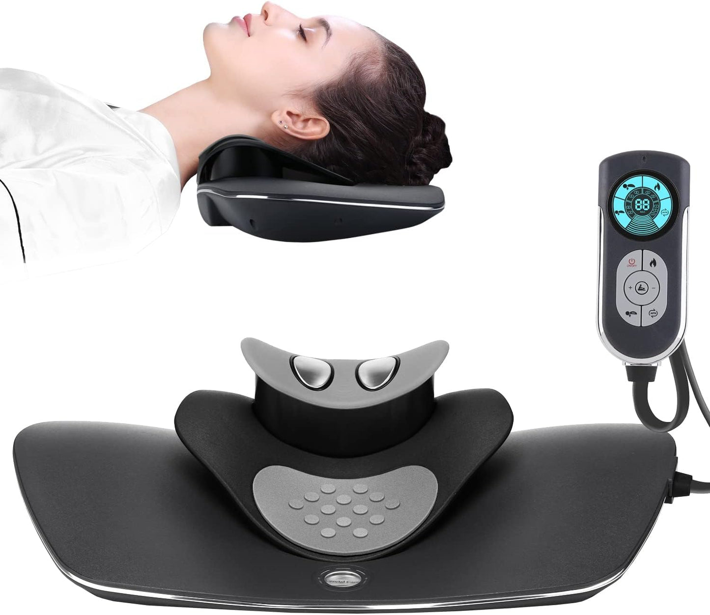 Multi-Functional Cervical Traction Device, Electric Neck Stretcher with Dynamic Neck Stretching, 3 Modes Electrotherapy and Hyperthermia to Relieve Neck Pain, 104 to 122℉(40 to 50℃), Easy to Use
