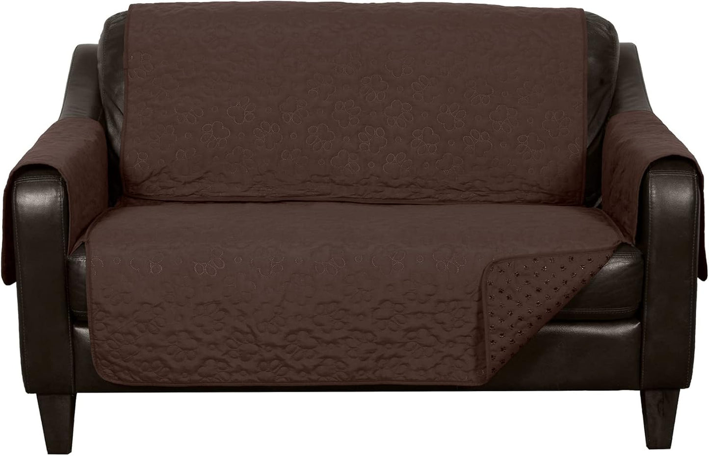 Furhaven Waterproof & Non-Slip Loveseat Cover Protector for Dogs, Cats, & Children - Quilted Paw Print Living Room Furniture Cover - Espresso, Loveseat