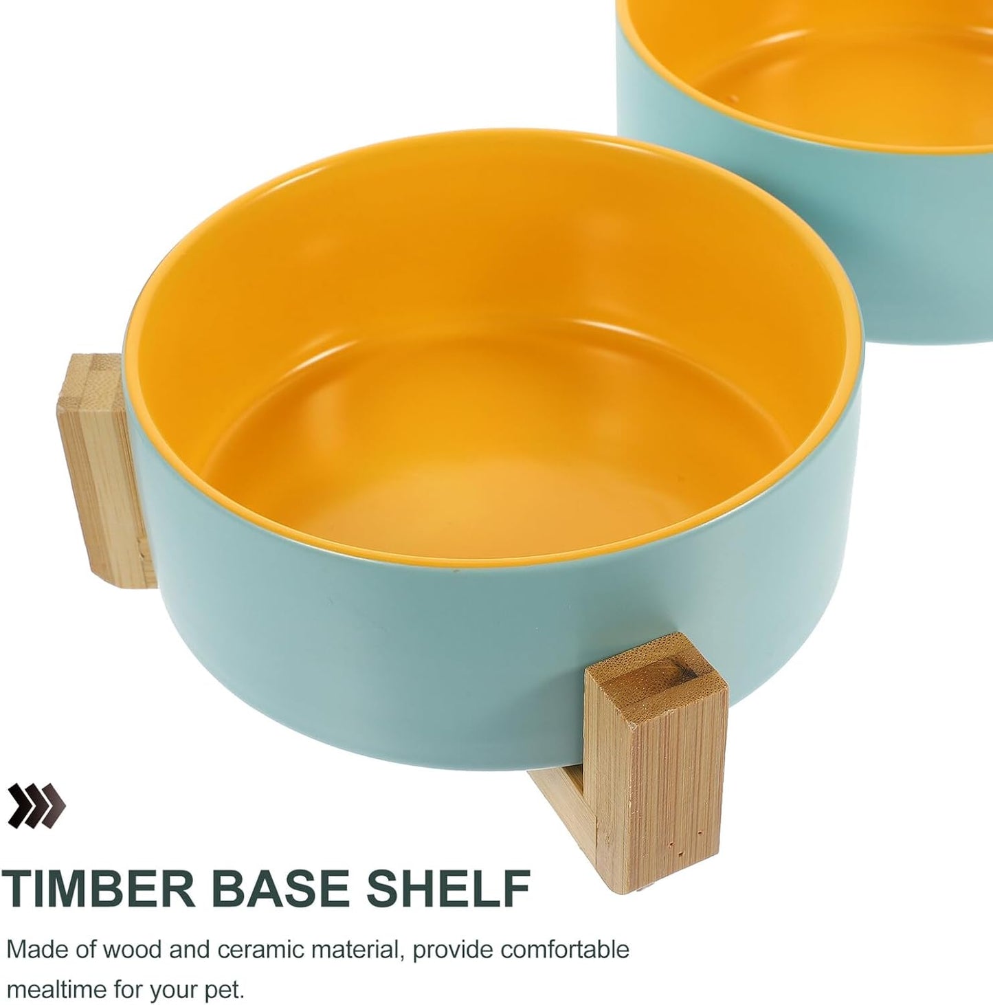 Milisten Ceramic Elevated Cat Bowl with Double Bowls and Wooden Stand for Small Cats Pet Feeding Accessory for Indoor Use